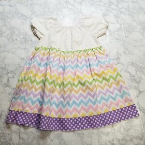 LOLLY Wolly‎ Doodle 6 Peasant Dress Pastel Chevron